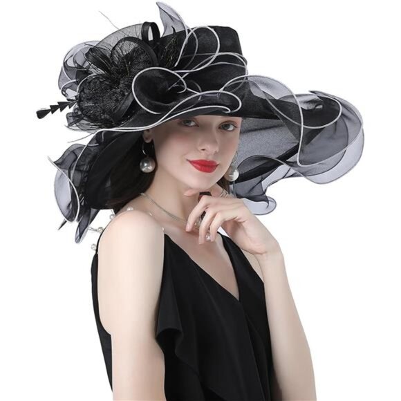 Women's Kentucky Derby Church Dress Hat A-black,white Edge - Picture 1 of 5